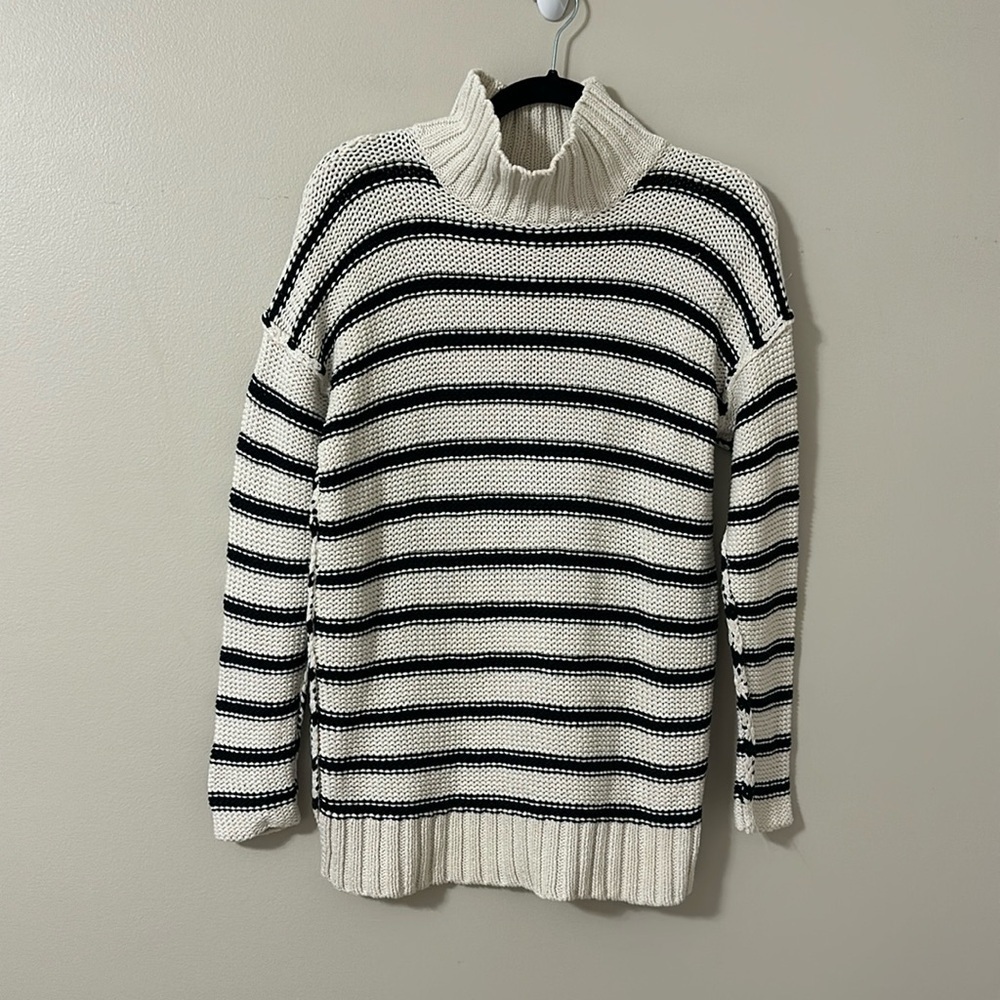 Lauren Ralph Lauren Womens Striped Cotton/Linen Mockneck Sweater Sz Medium Chic